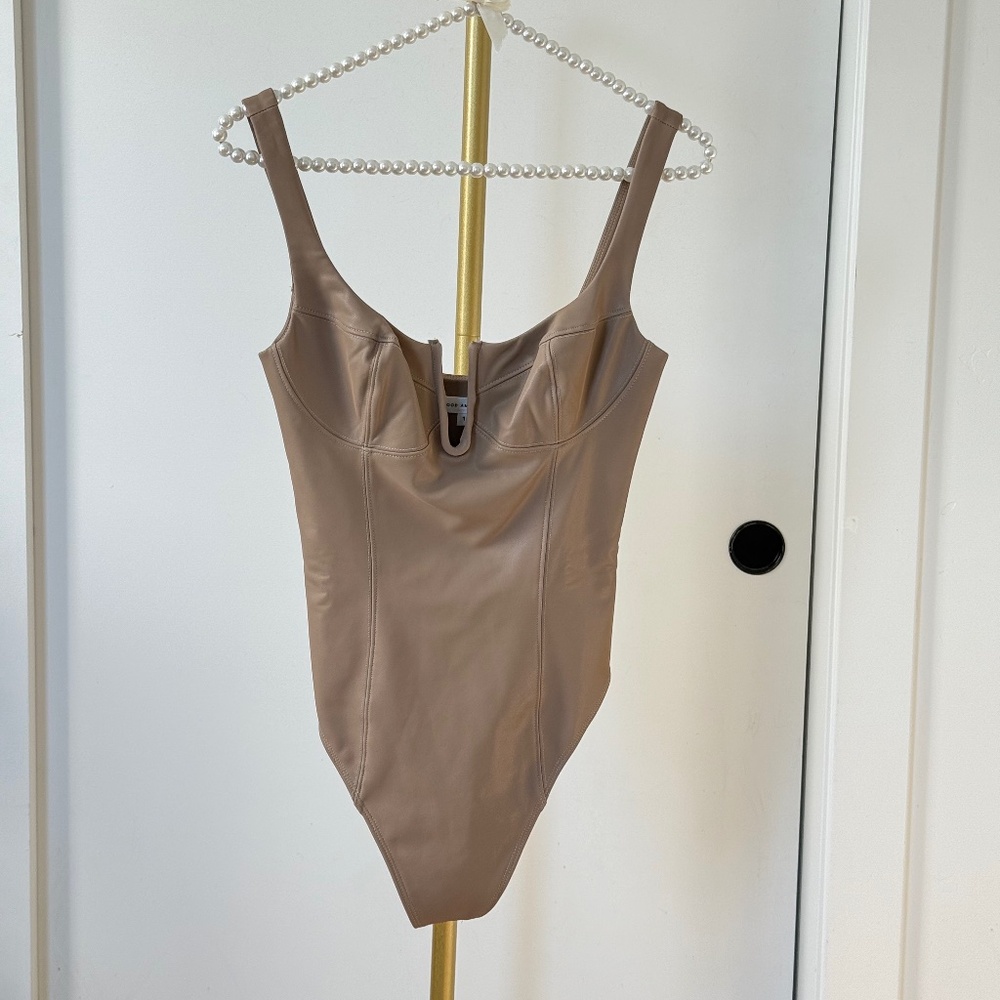 Good American Faux Leather Bodysuit in Nude